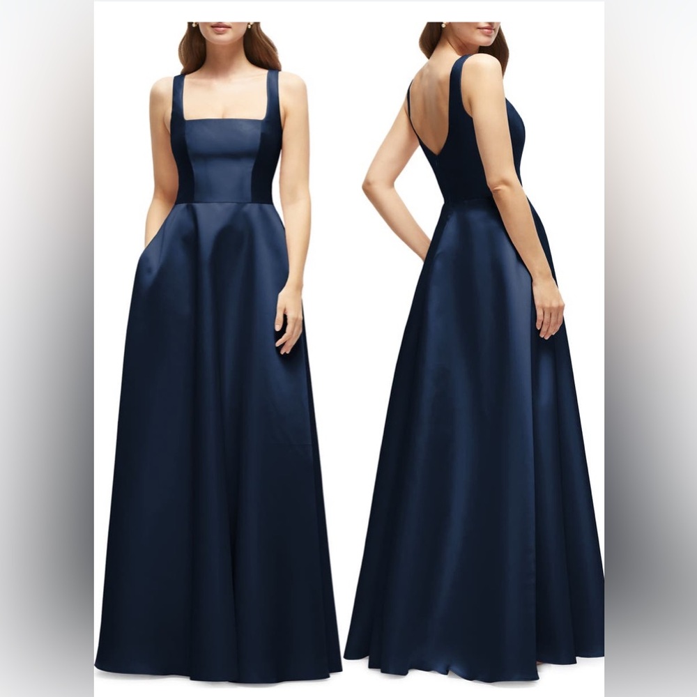 Dessy Collection Midnight Navy Sleeveless Satin Gown
